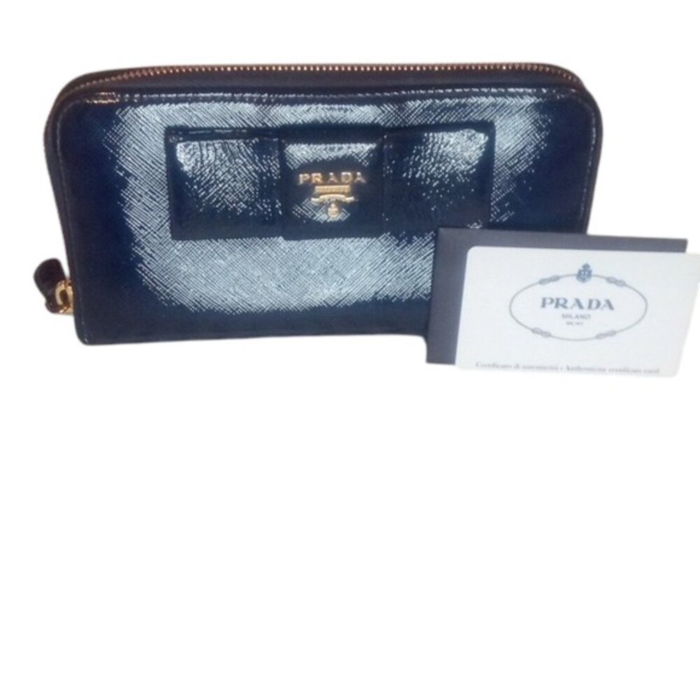 Prada | Saffiano Leather | Royal Blue | Ribbon zip around wallet-GUC